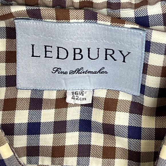 Mens Ledbury Long Sleeve Button Down Gingham Check Dress Shirt Size 16.5 42 EUC - Picture 3 of 4